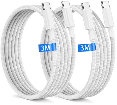 i-Phone 15 16 Câble USB C vers USB c 3M Lot de 2 Câble USB-C Charge 60W câble USB Type C Nylon Tressé Câble Chargeur Cordon Rapide Chargeur Type C Câble pour Samsung S24/S23 Ultra iPad Pro/Air