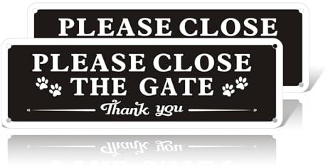 2 Pack Please Close the Gate Sign, 250x80mm Beware of the Dog Sign, Reflective Aluminum Metal Signs with Self Adhesive and 4 Pre-Drilled Holes, Outdoor Indoor Use
