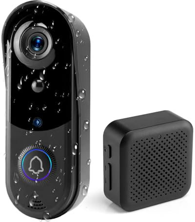 TKSTAR Smart HD 1080P Video Tür-Klingel Kamera Haustür 2,4GHz kabellos per APP WLAN WiFi Ton 2-Wege Kommunikation Bewegungserkennung Überwachung Speicherkarte Nachtsicht 5000mAh Akku