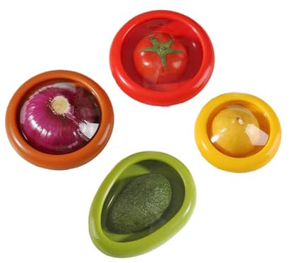 PonFxp 4 Pcs Stretch Fresh Storage Trays, Avocado Storage Container, Silicone Food Storage Trays for Fruits and Vegetables, Reusable Fridge Organizer for Onion Tomato Lemon (2.5 cm Height)