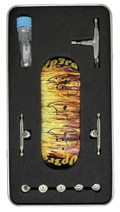 LEEFAI Pro Fingerboard Complete Set 34 * 96mm Wood Deck UV Printing - Leefai 4.0 mini Finger Skateboard Trucks & 5 fingerskateboard Urethane Bearing Wheels-Op3ra V3-Inferno