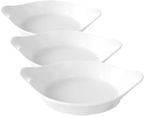 HENDI Plat à four, rond, plat à micro-ondes, 185x152x(H)40mm, porcelaine, blanc cassé (Lot de 3)