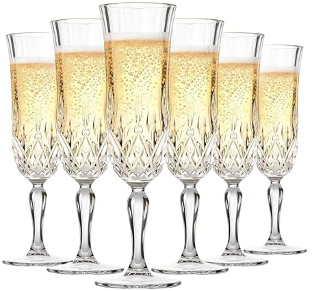 Prosecco verres de vin mousseux, flûtes de champagne en cristal, ensemble de 6 verres de champagne élégants de 123ml, idéal pour les célébrations et les occasions spéciales, verrerie en cristal de qua