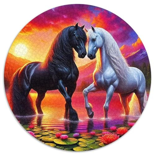 Pferd Mit 1000 Teilen Puzzle Tier Rundes Puzzle Für Erwachsene Und Kinder Pädagogisches Für Erwachsene Kinder Buntes Tier Geschenke 1000pcs (67.5x67.5cm)