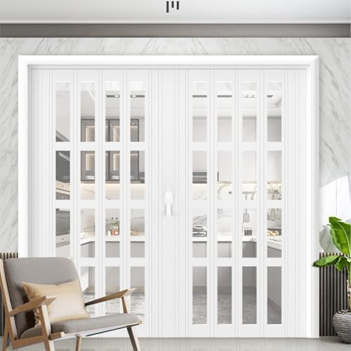 Poxvythb Puerta Plegante Magnética de Doble Hoja con Aislamiento Térmico, Kit Corredizo para Cocina con Mosquitera, Divisora de Ambientes Interiores WXH:165x195cm