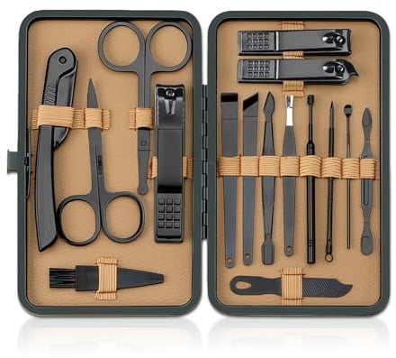 Flintronic Maniküre-Set 16 Teile, Nagelknipser Set Pediküre Edelstahl Werkzeuge, Professionelle Beauty Nagelpflege Kit mit Ledertasche, Zuhause, Reisen, Schwarz