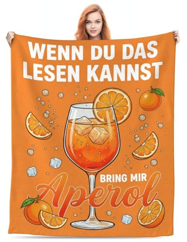 FestiKiva Aperol Decke mit Spruch „Wenn du das lesen Kannst, Bring Mir Aperol“ – Kuscheldecke Lustiges Aperol Geschenk für Frauen & Männer, Freundin, Mama, Beste Freundin, Geburtstag (Orange)