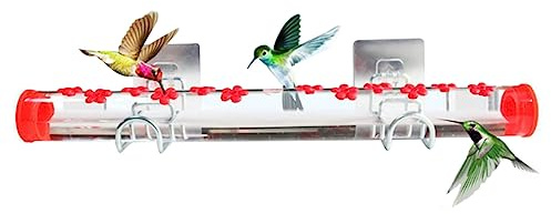 Stazione di alimentazione per uccelli, mangiatoia per colibrì da finestra, con 12 porte di alimentazione e posatoio per habitat per uccelli, rosso, 15, 7 pollici..