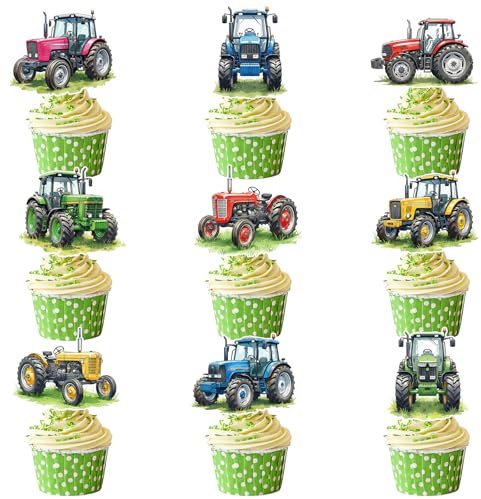 Afritee Tortendeko Traktor Cupcake Topper, 36 Stück Traktor Bauernhof Geburtstag Deko, Geburtstag Kuchen Deko