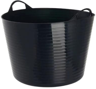 OptiProducts 42L Heavy Duty Flexible Trug Bucket Black (Pack of 1) – Large Builders Bucket with Handles, Multipurpose Plastic Tub for Garden, Laundry, Construction, Cleaning & Storage