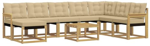 vidaXL Outdoor-Sofagarnitur mit Kissen 9 pcs Weiß und Beige, Modernes Garten-Sofa-Set, wetterfeste Möbel, strapazierfähige Couch, perfekte Sitzgelegenheit am Pool