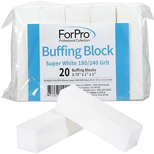 ForPro - Bloque de pulido súper blanco, grano 180/240, para manicura y pedicura de cuatro lados, 9.5 cm de largo x 2.5 cm de ancho x 2.5 cm de alto, 20 unidades