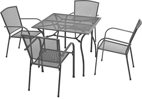 vidaXL Gartenmöbel Set Streckmetall Sitzgruppe Gartengarnitur Gartenset Sitzgarnitur Tisch Stühle Gartentisch Esstisch 5-TLG. Stahl Anthrazit
