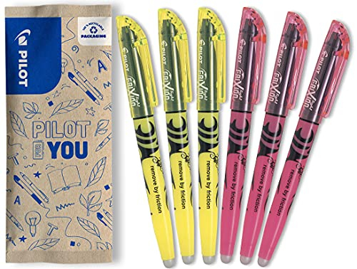 PILOT FriXion Light, radierbarer Textmarker, 6er Set (Neongelb, Neonpink)