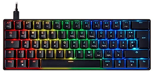 Mizar MZ60 LUNA Mechanical Gaming Keyboard | 60% Keyboard 62 Key ISO DE Layout | RGB LED Backlit | Anti Ghosting NKRO | Progammable Macro Keys | Hotswap Gateron Red Switches | Black
