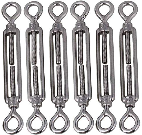 POFET Spannschloss mit Öse und Öse, M6 Edelstahl 304, starke Spannung, für Sonnenschutz, Zelt-Installation, Befestigung von Kabeln oder Seilen, 6 Stück