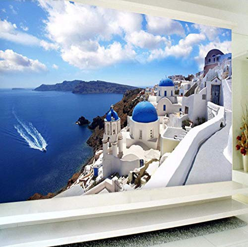 Fototapete Strand 200x140cm Vlies Tapete Wandtapete Santorini, Griechenland Wohnzimmer Schlafzimmer Moderne Wandbilder Natur Panorama Wasser Wand Dekoration