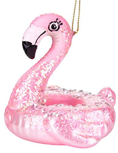 BRUBAKER Flamingo Schwimmring Rosa - Handbemalte Weihnachtskugel aus Glas - Mundgeblasener Christbaumschmuck Figuren lustig Deko Anhänger Baumkugel - 9 cm