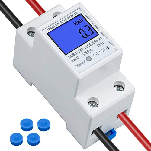 LCD Digitale Stromzähler Wechselstromzähler Hutschiene KWh Zähler 5(80) A Stromzähler Hutschiene 1-phasiger 2-poliger 2P-DIN-Schienen-Stromzähler AC230V