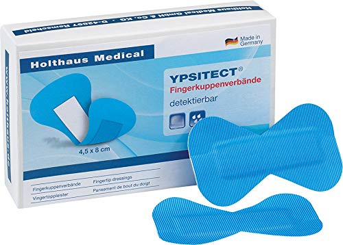 50 Stück - YPSITECT Fingerverband Finger Wund Pflaster | detektierbar + elastisch | 4,5 x 8 cm | blau