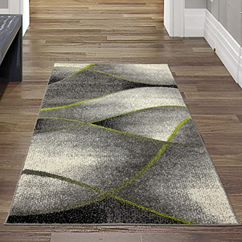 Teppich-Traum moderner Wohnzimmer Teppich Wellen Design in grün grau anthrazit - pflegeleicht Größe 60x110 cm