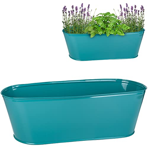 alles-meine.de GmbH großer XL - Topf/Blumentopf Farbwahl Metall - Ø 50 cm - türkis blau/Mint - oval - länglich - groß - Eimer/Dekotopf - Übertopf - rostfrei Blech - bun..