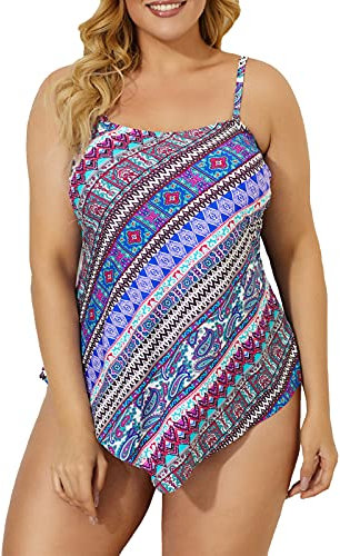 Meet.Curve Übergröße Badeanzug Rhythm Schal Bandeau Vintage Badeanzug Frauen Tankini Set, multi, Large
