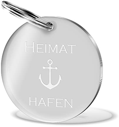 CHRISCK design Schlüsselanhänger rund ''Heimathafen'' mit Anker Gravur aus massivem Acryl Geschenk-idee für Freund, Freundin Valentinstaggeschenke für Paare, Freunde Freundinnen