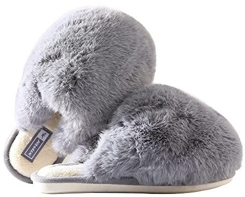 JOMIX Ciabatte Pelose Donna Invernali Pelliccia Sintetica Pantofole Pelose Donna Calde e Comode MD3753 (Grigio, 37)
