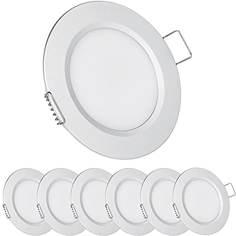 acegoo 6er Set 12V Einbaustrahler LED Wohnmobil Ultra Flach Einbauleuchten Spot Loch 57-64mm 2,5W 215LM Dimmbar Einbauspots Kaltweiß für Boot Wohnwagen Möbel Schrank, 5000K Silber