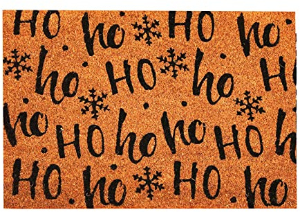 Roseley Christmas Doormat 40 x 60cm Natural Coir Coconut Runners Decorative Welcoming Xmas Mat Home Office Entrance Hallway [Ho Ho HO (Black)]