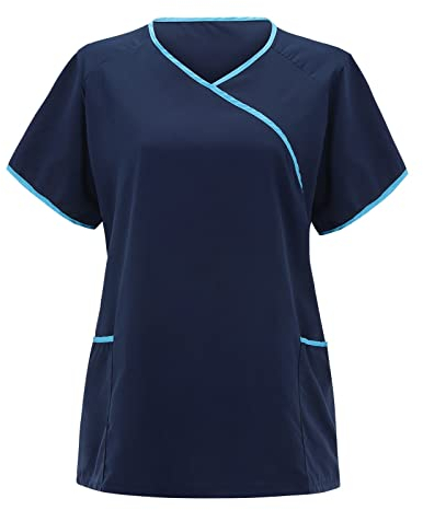 thuthu Kasack Damen Pflege Schlupfhemd Bluse Kurzarm V-Ausschnitt Einfarbig Berufsbekleidung Krankenschwester Kleidung Kasack Große Größen Uniformen Kittel Damen Berufskleidung