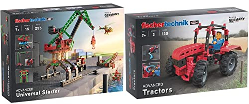 fischertechnik 536618 ADVANCED Universal Starter – Bausatz, Experimentierkasten mit Seilwinde & 544617 Tractor - Konstruktionsspielzeug - 3 landwirtschaftliche Modelle zum Thema Traktor