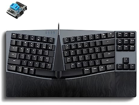 Perixx PERIBOARD-335BL Clavier Mécanique Compact Filaire Ergonomique Commutateurs à clic Bleu Fonction Programmable avec Touches Macro Compatible Windows et Mac OS X US Anglais US