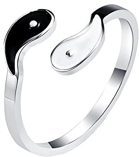 PAURO Unisex Edelstahl Offener Verstellbarer Yin Yang Gossip Siegelring Silber Größe 52 (16.6)