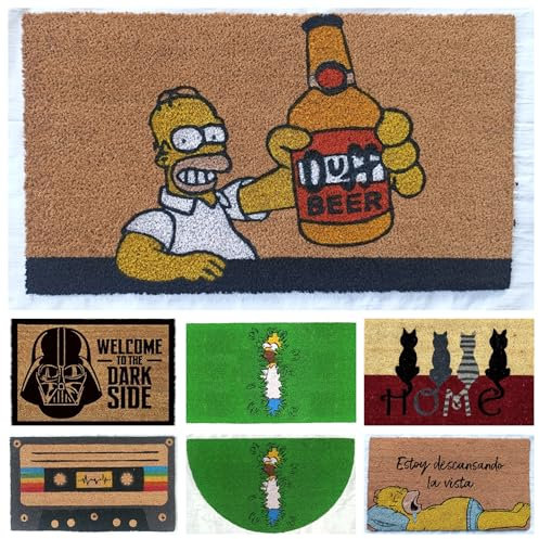 DONATELLA Felpudo Coco Dibujo con Base Antideslizante de PVC - 40x70 cm, Homer Cerveza