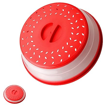 Microwave Cover, Jagowa Collapsible Microwave Splatter Cover with Steam Vents BPA Free Food Covers for Fruit Vegetables (Red)
