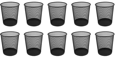 OSCO Black Wiremesh Waste Bin | Round | 10 Pack | Height - 27.5 cm | Diameter - 25 cm | Circular Trash Can | Waste Paper Basket | Recycling Container | Office | Home | Bathroom