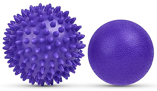 URAQT Faszienball, 2er Set Kleine Igelball Hart, Faszien Massageball mit Noppen, Massagebälle zur Behandlung Von Muskelverspannungen, Igelbälle Massage Ball für Füße Rücken Nacken Hände （Lila）