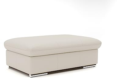 CAVADORE Echtleder-Hocker Valerie / Polsterhocker mit Metallfüßen als Beistellhocker, Fußhocker, Sitzgelegenheit, Couchtisch / 102 x 43 x 68 / Leder Weiß