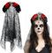 Ancuioyz Totenkopf Kostüm Schleier Blumen Stirnband, künstlicher Rosen Blumen Kopfschmuck Ostern, Stirnband Skelett Halloween Stirnband Damen, Halloween Party Kostüm Kopfbedeckung