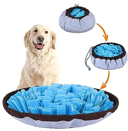 Schnüffelteppich für Hunde, Riechen Trainieren Dog Spiel, Intelligenzspielzeug für Hunde, Schnüffelmatte Schnüffeldecke für Hunde, größenverstellbar und waschbar, Blau