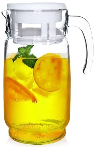 VILDE - Glaskaraffe mit Deckel und Ausgießer - 2 Liter - Karaffe Krug Glas Wasserkaraffe mit Deckel - Wasserkrug Wasserkanne Wasser Karaffen Tee Fruchteinsatz Karaffee Wasserkaraffen Glaskaraff