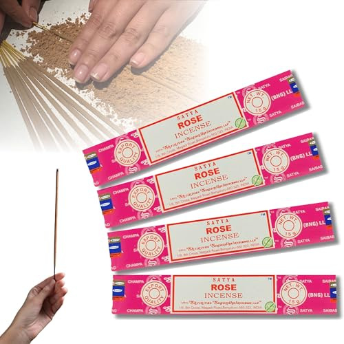 4X Räucherstäbchen Set Original Satya Verschiedene Düfte | Räucherwerk (Rose)