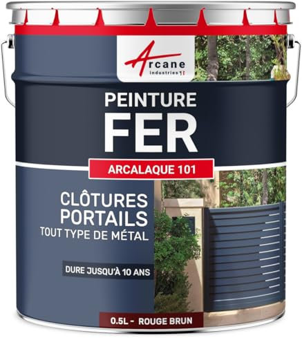 Peinture métal et fer pour portail, grille, garde corps : Arcalaque 101-0.5 L Rouge Brun - Ral 3011 - ARCANE INDUSTRIES