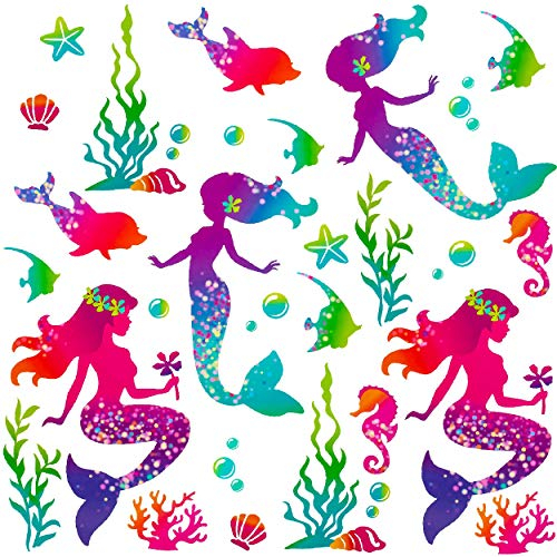 alles-meine.de GmbH Wandsticker + Fensterbilder Motive frei wählbar Kinder & Erwachsene - 34 TLG - Meerjungfrau/Nixe & Unterwasser Fische - selbstklebend + wiederverwendbar..