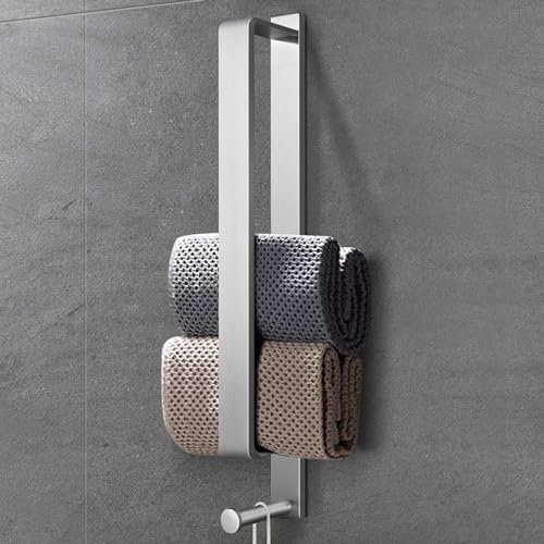 LIVEHITOP Towel Holder, Self Adhesive Towel Rail Silver Stainless Steel Wall Mounted 43.5cm with Hook for Bathroom