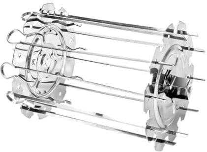 KLYNGTSK Rotating Kebab Skewers Stainless Steel Meat Skewer Cage BBQ Grill Rotating Skewer Needle Cage Metal Rotisserie 10 Skewers Oven Kebab Maker for Most Air Fryer Oven Rotisserie Grill(20cm)