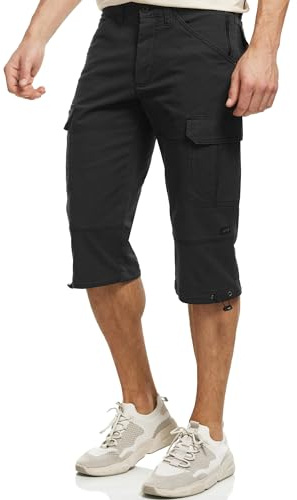 Indicode Herren INStevie 3/4 Cargo-Shorts mit 6 Taschen und Kordelzug | Robuste Funktionsshorts aus Baumwolle mit Tunnelzug, kurze Hose, Herrenshorts, Bermudas, Freizeithose, Outdoorhose für Männer