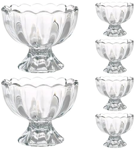 Vidry de tazón, tazones de helado 6 piezas de tazones de postre de vidrio Copas de pie de pie 6.8 oz tazón de bocadillo transparente para ensalada de frutas batidos de budín bebidas de cóctel